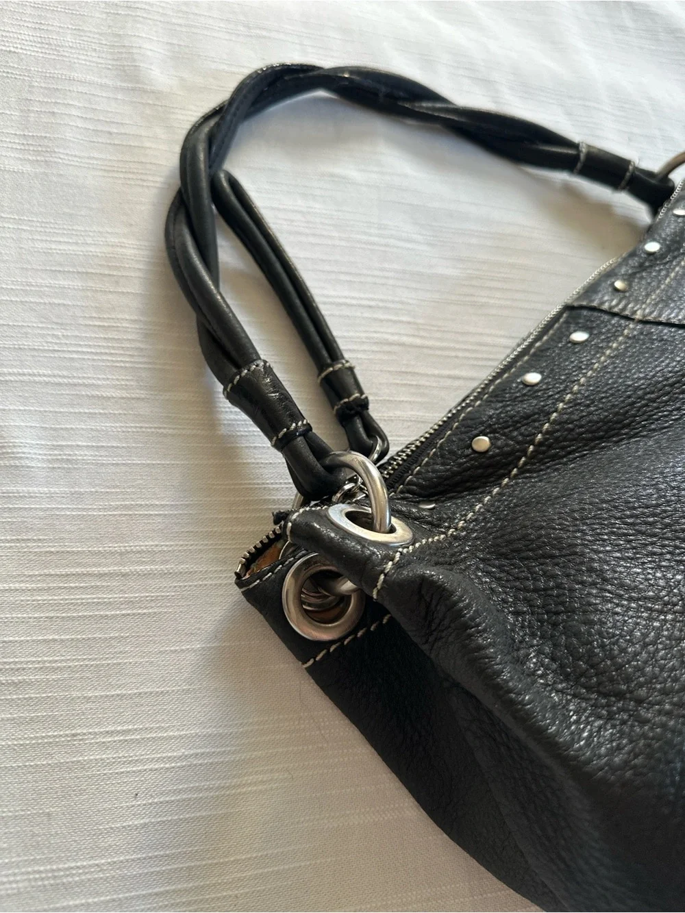 vintage FOSSIL Black Pebbled Leather Slouchy Hobo Shoulder Bag 75082 - EUC